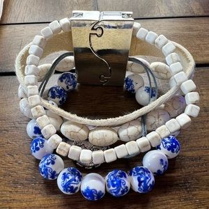 Victoria Emerson Beaded Leather Charm Bracelet Magnetic Clasp 7” End To End NEW